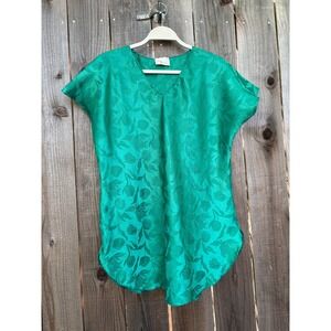 llise Stevens Vintage Floral Top Emerald Green Brocade Nightie Made in USA Large